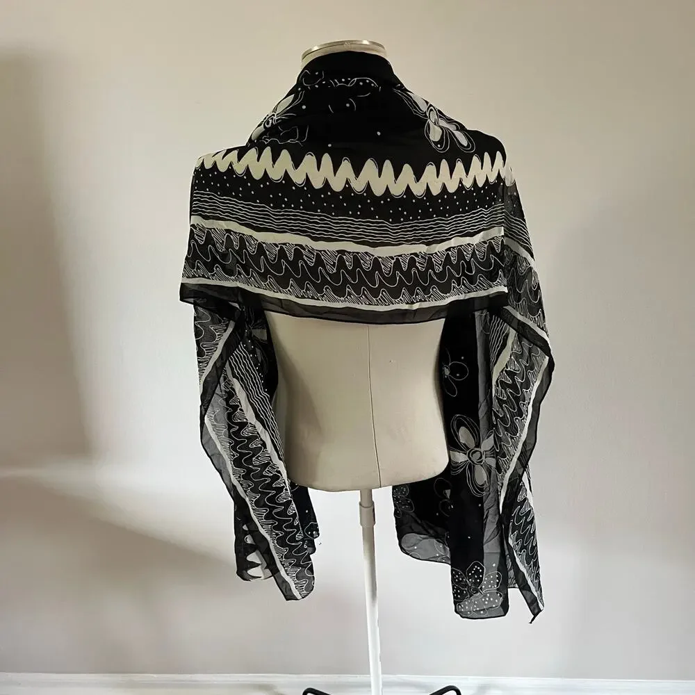 Black Floral Whimsigoth Scarf Coverup Large